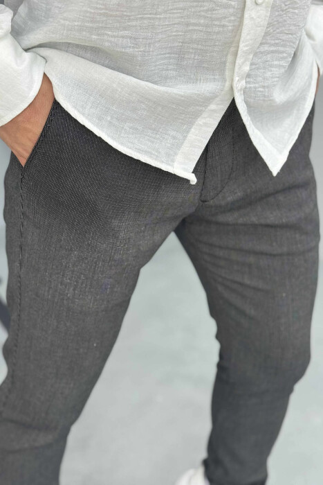 PANTALLONA NJË NGJYRËSHE TË THJESHTA PËR MESHKUJ NË NGJYRËN GRI E ERRËT - 3