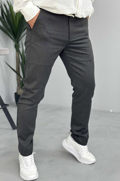 PANTALLONA NJË NGJYRËSHE TË THJESHTA PËR MESHKUJ NË NGJYRËN GRI E ERRËT - 4