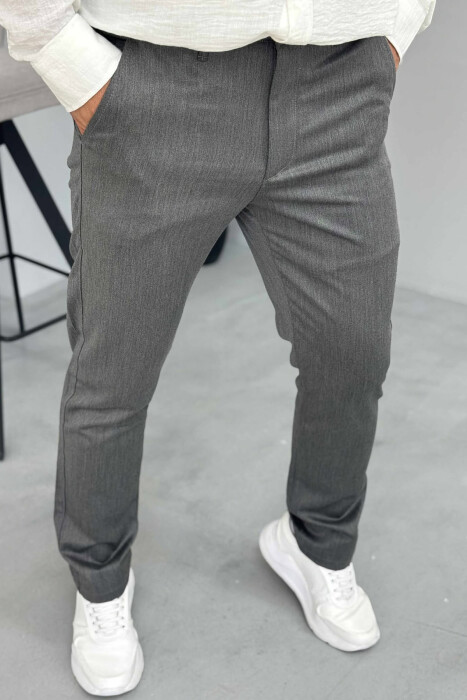 PANTALLONA NJË NGJYRËSHE TË THJESHTA PËR MESHKUJ NË NGJYRËN GRI - 5