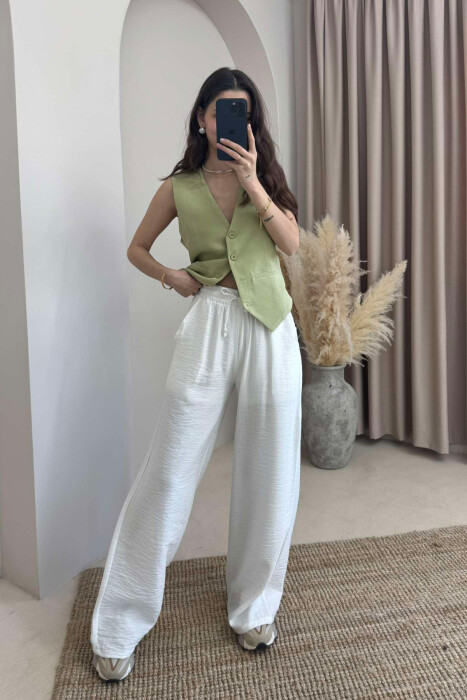 PANTALLONA NJËNGJYRËSHE ELASTIKE NË BELI PËR FEMRA NË NGJYRË TE BARDHE 