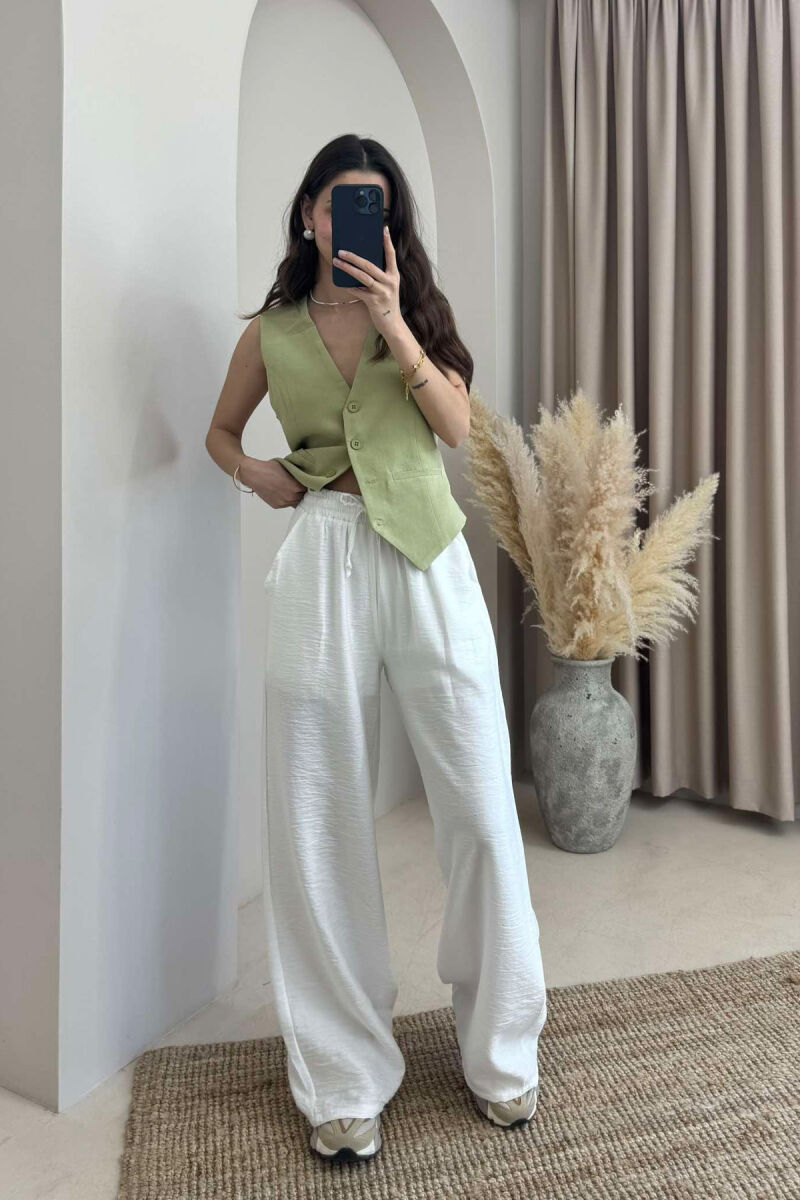 PANTALLONA NJËNGJYRËSHE ELASTIKE NË BELI PËR FEMRA NË NGJYRË TE BARDHE - 2