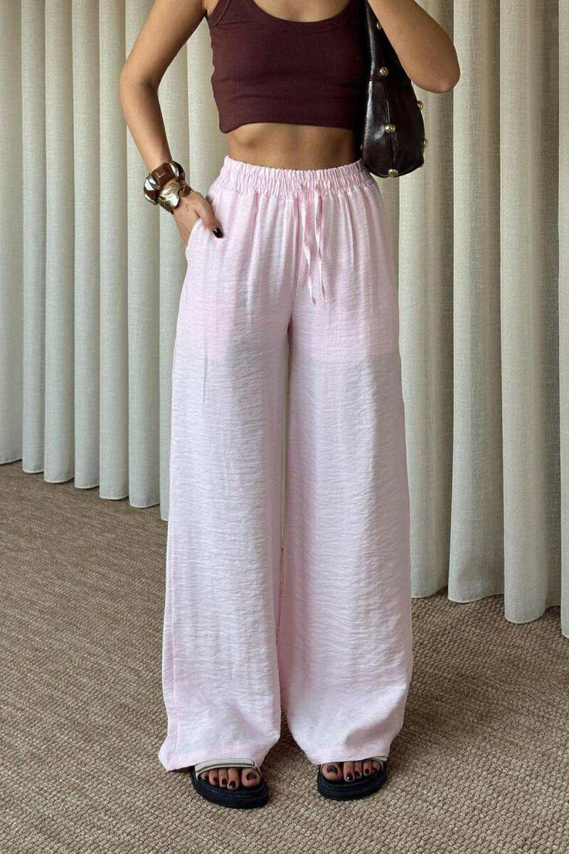 PANTALLONA NJËNGJYRËSHE ELASTIKE NË BELI PËR FEMRA NË NGJYRËN BABY PINK - 1