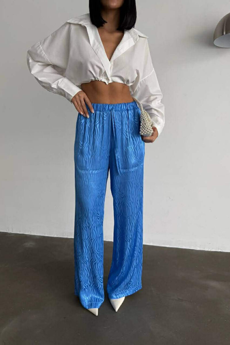 PANTALLONA TE DIZAJNUARA PER FEMRA ME LIDHESE NE BEL NGJYRE BLU - 4