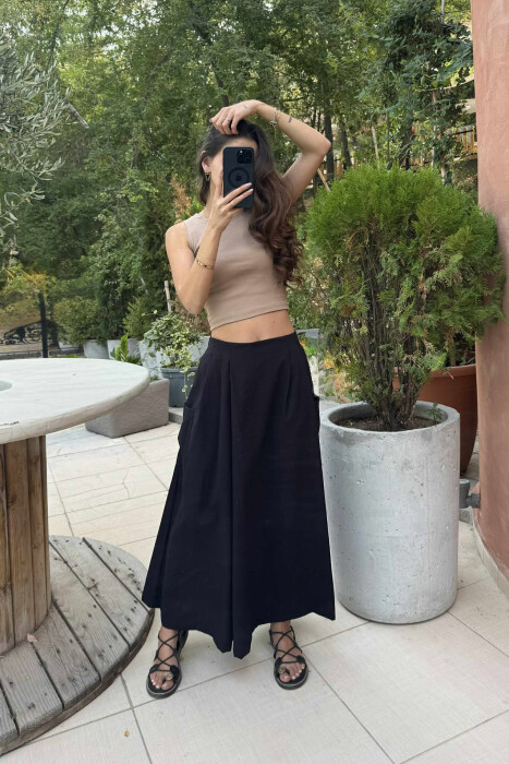 PANTALLONA TË GJERA ME DETAJIN E XHEPIT PËR FEMRA NË NGJYRËN E ZEZË - 3