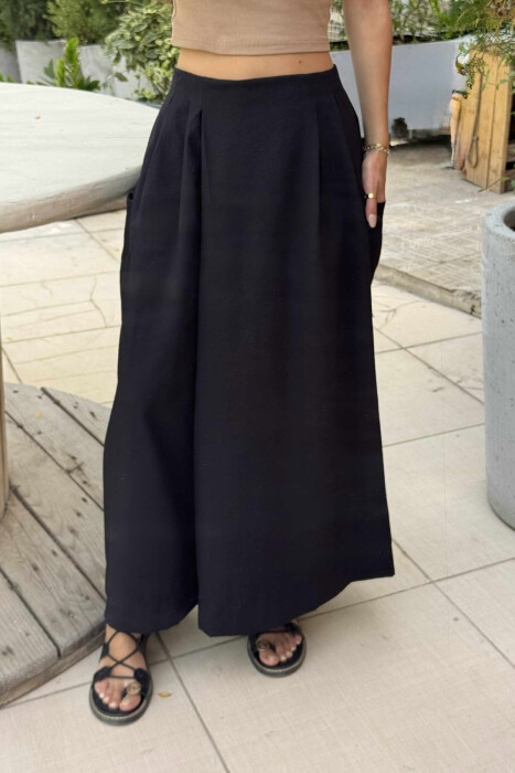 PANTALLONA TË GJERA ME DETAJIN E XHEPIT PËR FEMRA NË NGJYRËN E ZEZË - 4