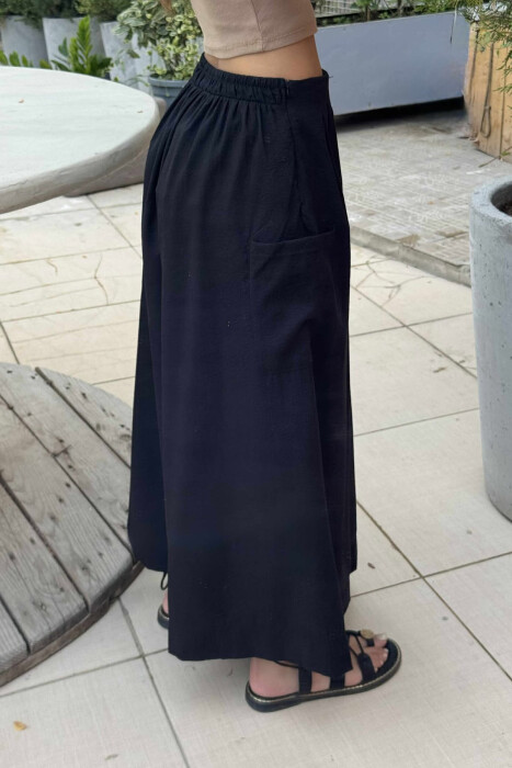 PANTALLONA TË GJERA ME DETAJIN E XHEPIT PËR FEMRA NË NGJYRËN E ZEZË - 5