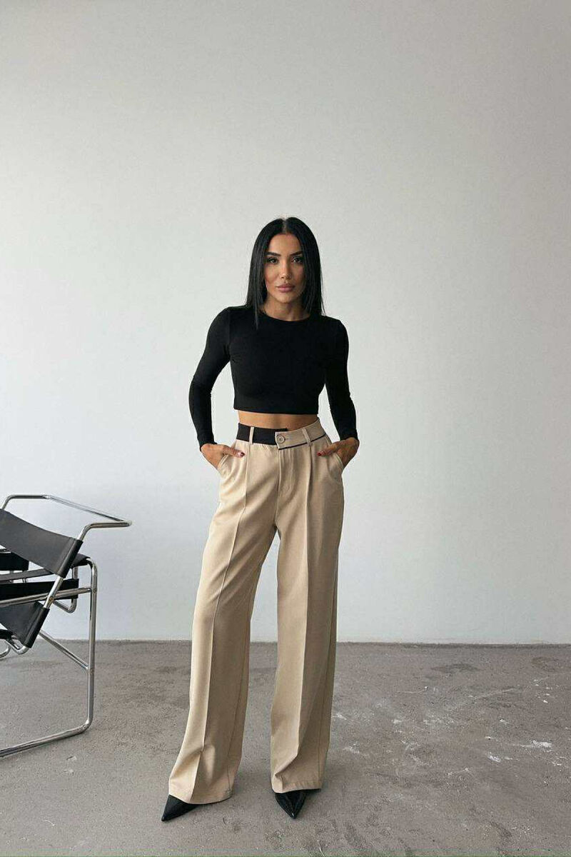 PANTALLONA TË GJËRA NJË NGJYRËSHE PËR FEMRA NË NGJYRË BEZHË - 1