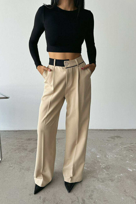 PANTALLONA TË GJËRA NJË NGJYRËSHE PËR FEMRA NË NGJYRË BEZHË - 2