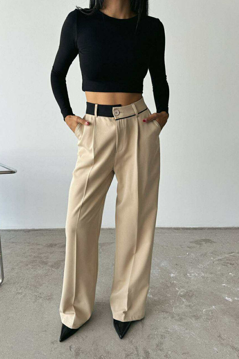 PANTALLONA TË GJËRA NJË NGJYRËSHE PËR FEMRA NË NGJYRË BEZHË - 2