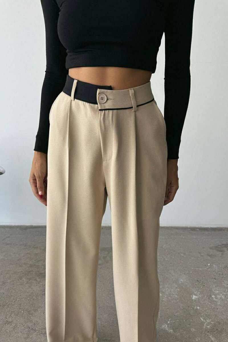 PANTALLONA TË GJËRA NJË NGJYRËSHE PËR FEMRA NË NGJYRË BEZHË - 3