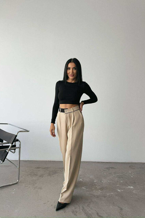 PANTALLONA TË GJËRA NJË NGJYRËSHE PËR FEMRA NË NGJYRË BEZHË - 4