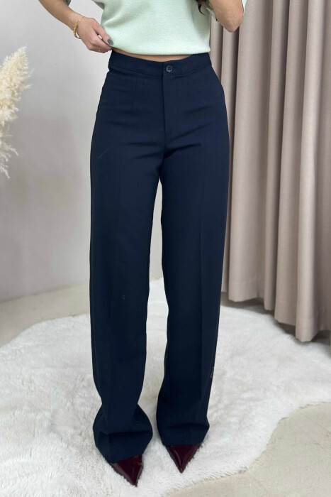 PANTALLONA TË GJËRA NJË NGJYRËSHE PËR FEMRA NË NGJYRË BLU TË ERRËT - 3