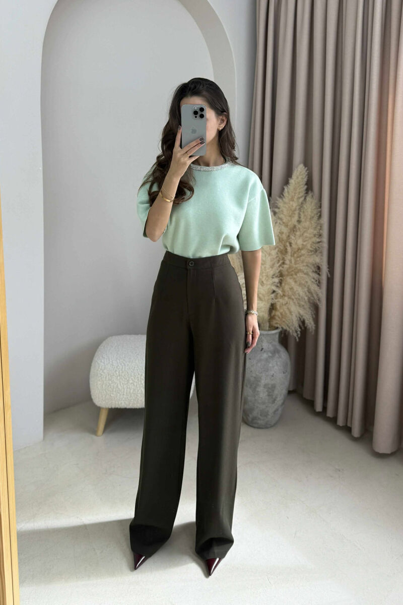 PANTALLONA TË GJËRA NJË NGJYRËSHE PËR FEMRA NË NGJYRË JESHILE TË ERRËT - 2