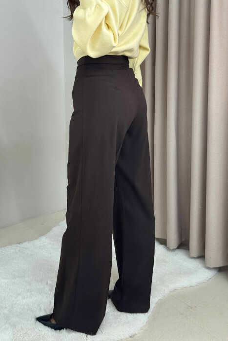 PANTALLONA TË GJËRA NJË NGJYRËSHE PËR FEMRA NË NGJYRË KAFE - 4