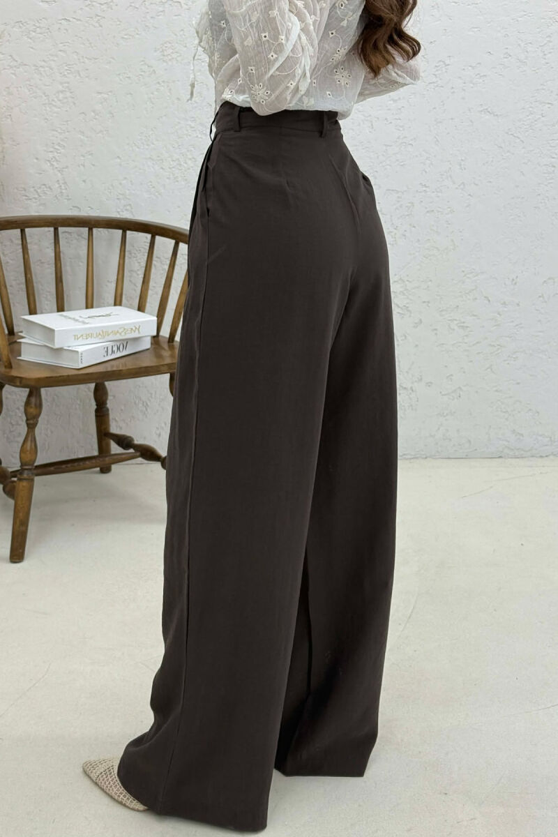 PANTALONA TE GJERA NJE NGJYRESHE PER FEMRA NE NGJYRE KAFE - 4