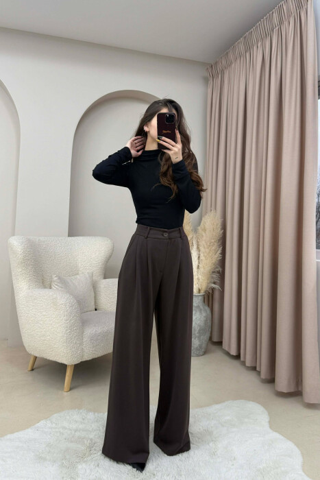 PANTALLONA TE GJERA NJE NGJYRESHE PER FEMRA NE NGJYRE KAFE - 4