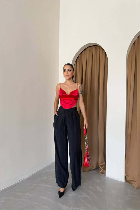 ONE COLOR WIDE LEG WOMAN TROUSERS BLACK/ E ZEZE - KLAUDIO FASHION