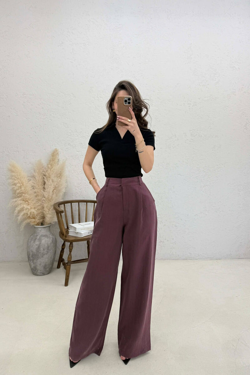 PANTALONA TE GJERA NJE NGJYRESHE PER FEMRA NE NGJYRE VISHNJE - 2