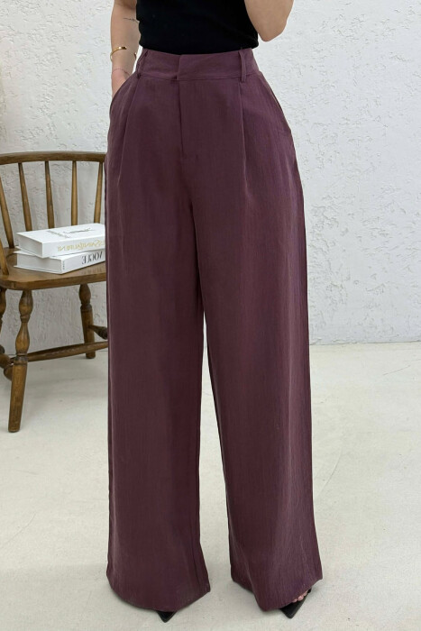 PANTALONA TE GJERA NJE NGJYRESHE PER FEMRA NE NGJYRE VISHNJE - 4