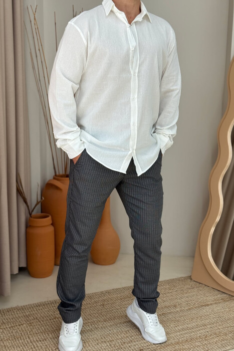 PANTALLONA TË THJESHTA ME DIZAJNIN E VIJAVE PËR MESHKUJ NË NGJYRËN GRI - 1