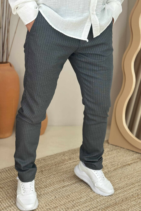 PANTALLONA TË THJESHTA ME DIZAJNIN E VIJAVE PËR MESHKUJ NË NGJYRËN JESHILE E ERRËT - 5