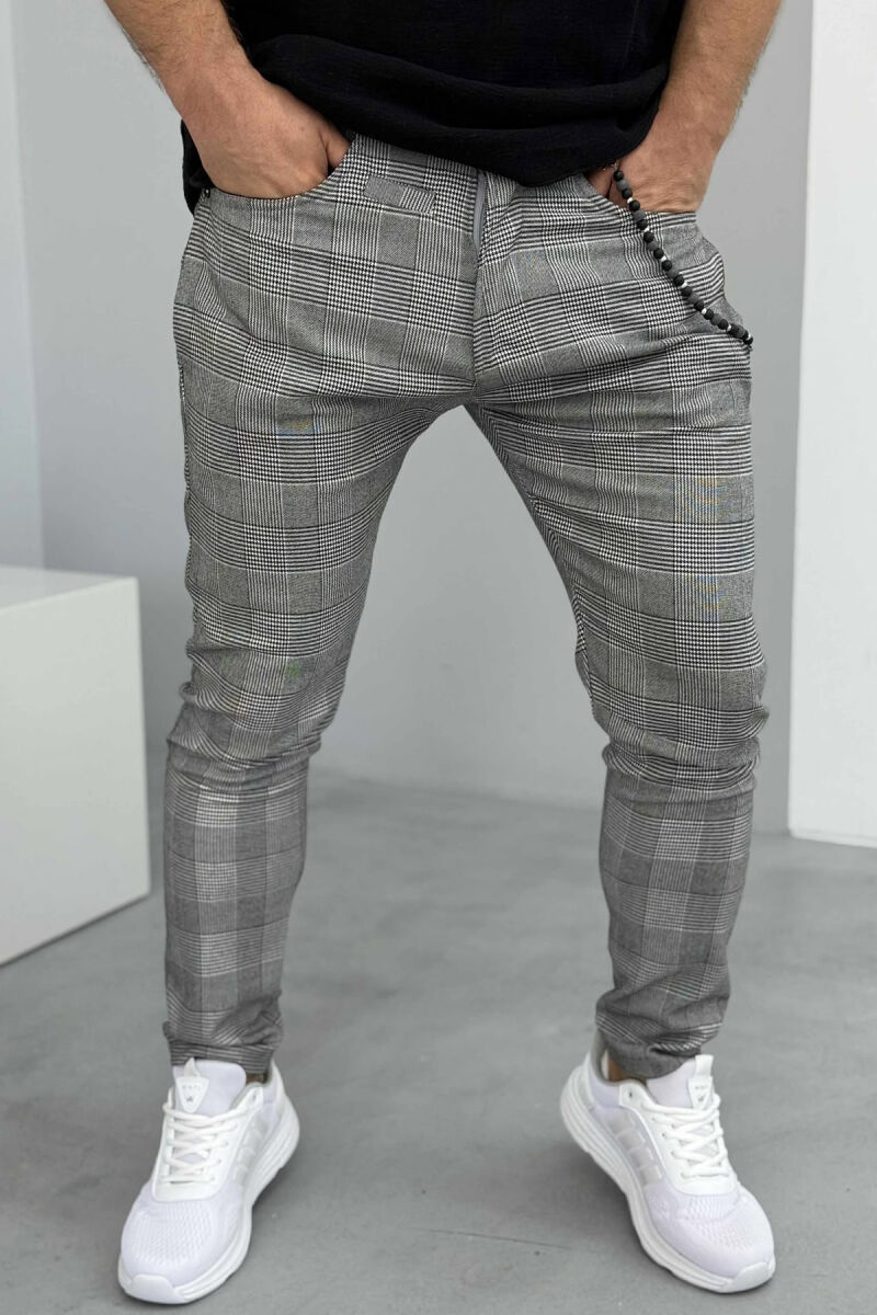 PANTALLONA TË THJESHTA ME KUADRATA PËR MESHKUJ NË NGJYRËN GRI - 2