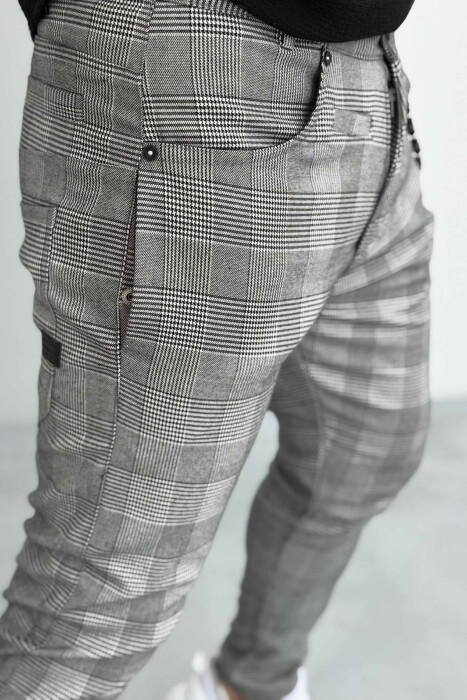 PANTALLONA TË THJESHTA ME KUADRATA PËR MESHKUJ NË NGJYRËN GRI - 3