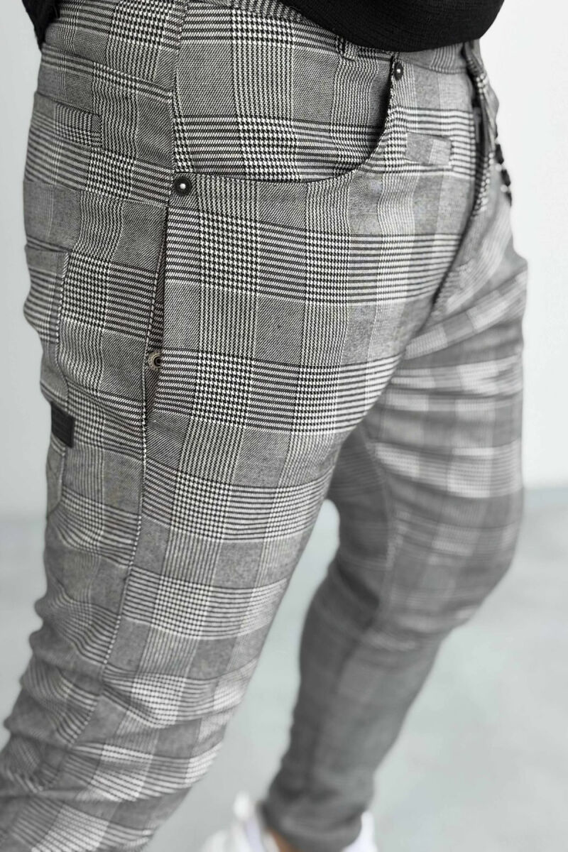 PANTALLONA TË THJESHTA ME KUADRATA PËR MESHKUJ NË NGJYRËN GRI - 3