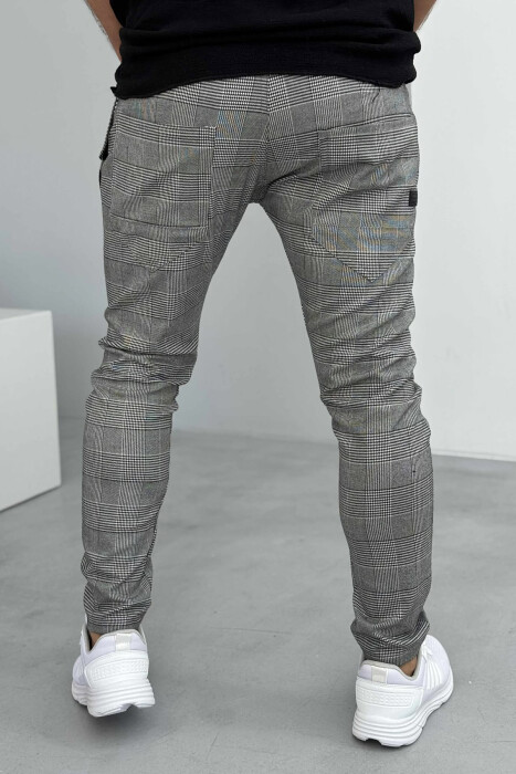 PANTALLONA TË THJESHTA ME KUADRATA PËR MESHKUJ NË NGJYRËN GRI - 4