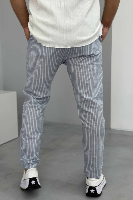 PANTALLONA TË THJESHTA ME VIJA PËR MESHKUJ NË NGJYRËN BLU E ZBARDHUR - 3