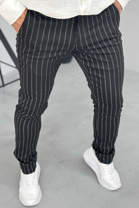 PANTALLONA TË THJESHTA ME VIJA PËR MESHKUJ NË NGJYRËN E ZEZË - 5