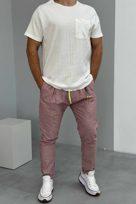 PANTALLONA TË THJESHTA ME VIJA PËR MESHKUJ NË NGJYRËN PUDËR - 3