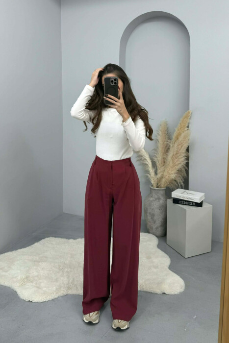 PANTALLONA TË THJESHTA NJË NGJYRËSHE PËR FEMRA NË NGJYRË VISHNJE - KLAUDIO FASHION