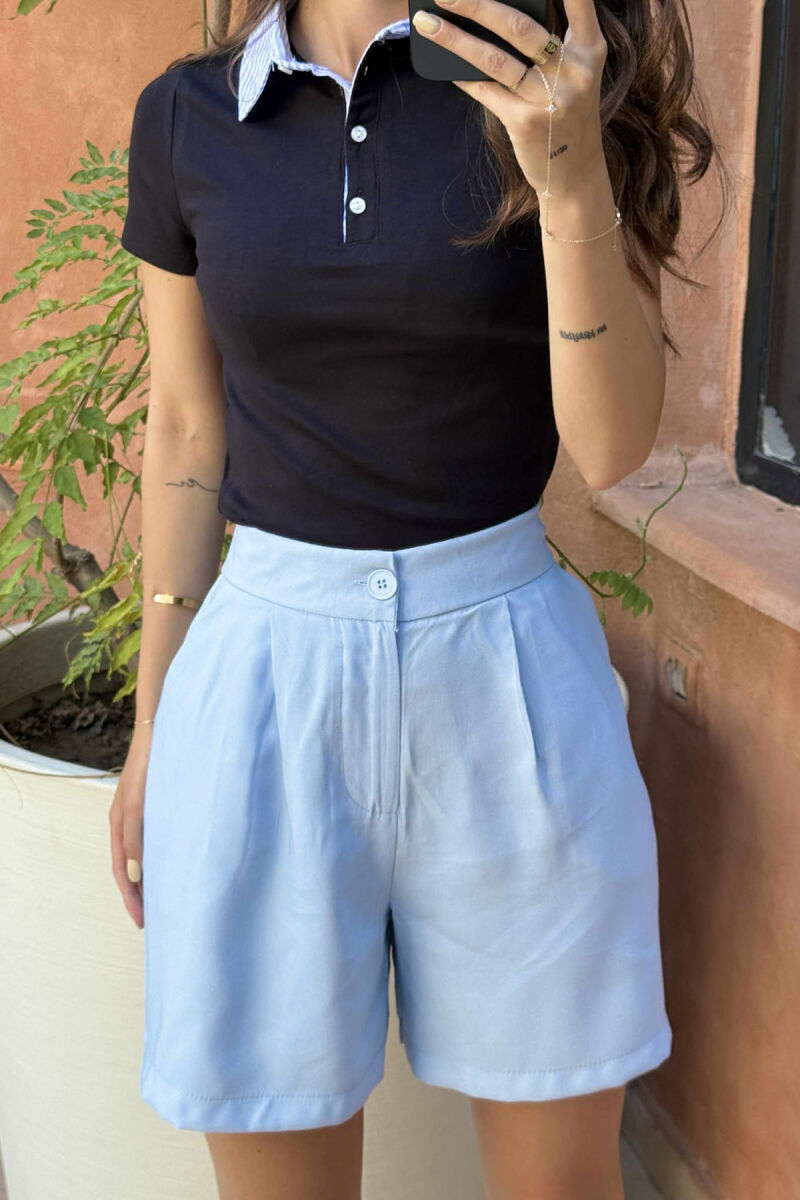 PANTALLONA NJË NGJYRESHE TË THJESHTA PËR FEMRA NË NGJYRËN BLU E ZBARDHUR - 2