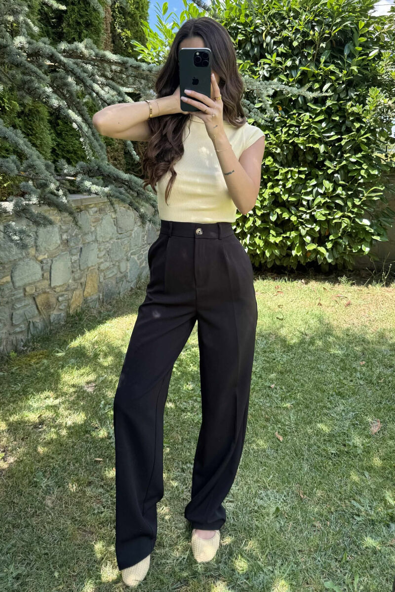 PANTALLONA TË THJESHTA NJË NGJYRËSHE PËR FEMRA NË NGJYRËN E ZEZË - 2