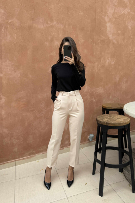 PANTALLONA TË THJESHTA NJË NGJYRËSHE PËR FEMRA NË NGJYRËN KREM - 4