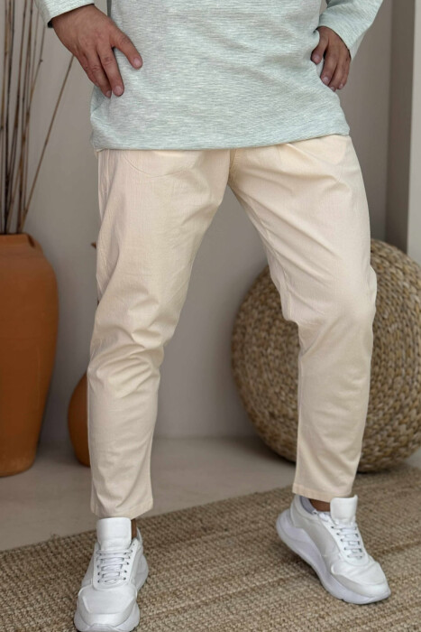 PANTALLONA TË THJESHTA NJËNGJYRËSHE PËR MESHKUJ NË NGJYRËN KREM - 3