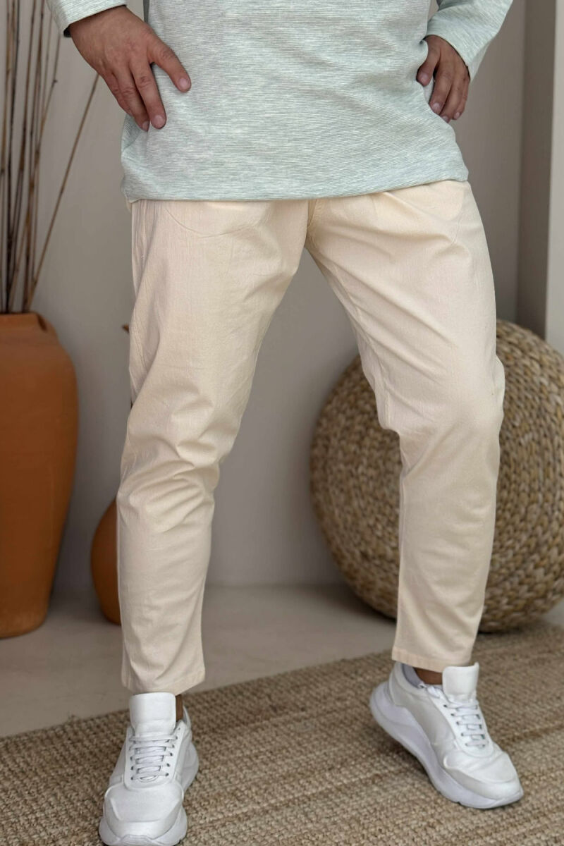 PANTALLONA TË THJESHTA NJËNGJYRËSHE PËR MESHKUJ NË NGJYRËN KREM - 3