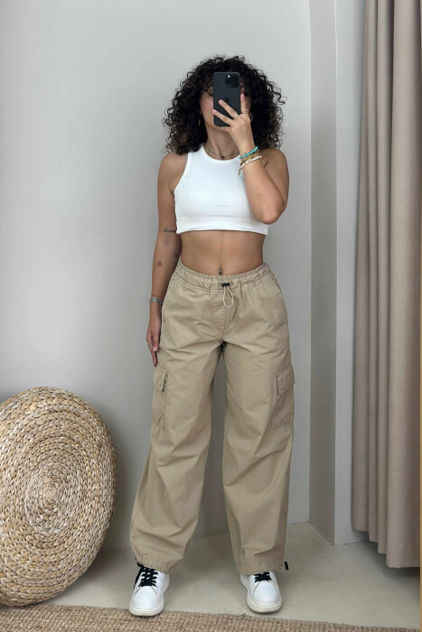 PARACHUTE SIDE POCKETS WOMEN TROUSERS BEIGE/BEZHE 