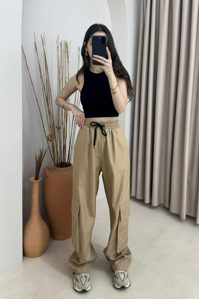 PARACHUTE SIDE POCKETS WOMEN TROUSERS BEIGE/BEZHE - 1