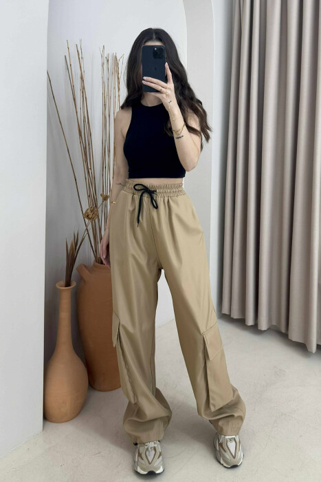 PARACHUTE SIDE POCKETS WOMEN TROUSERS BEIGE/BEZHE - 2
