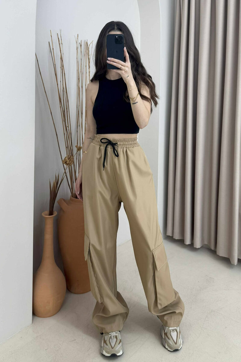 PARACHUTE SIDE POCKETS WOMEN TROUSERS BEIGE/BEZHE - 2