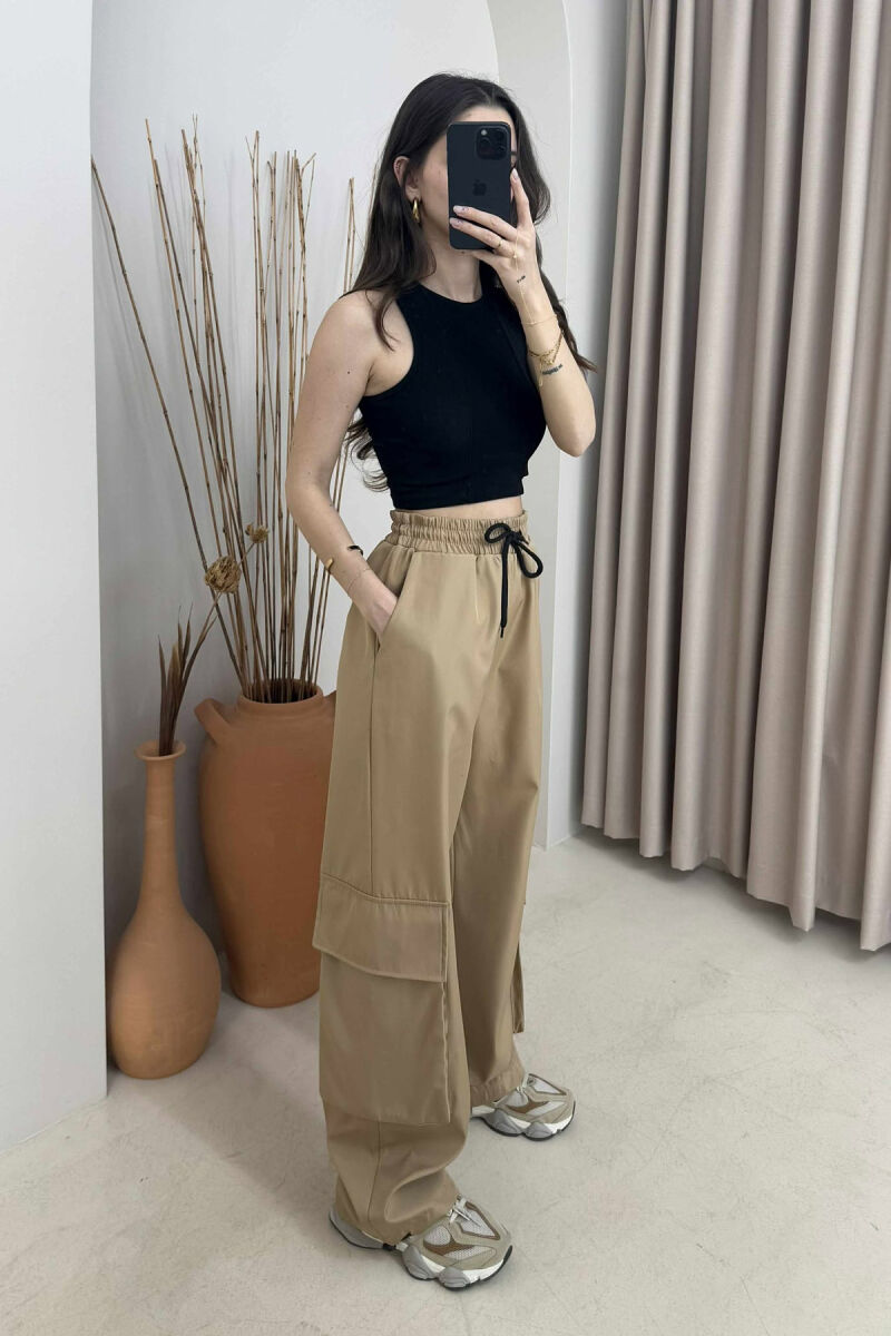 PARACHUTE SIDE POCKETS WOMEN TROUSERS BEIGE/BEZHE - 3
