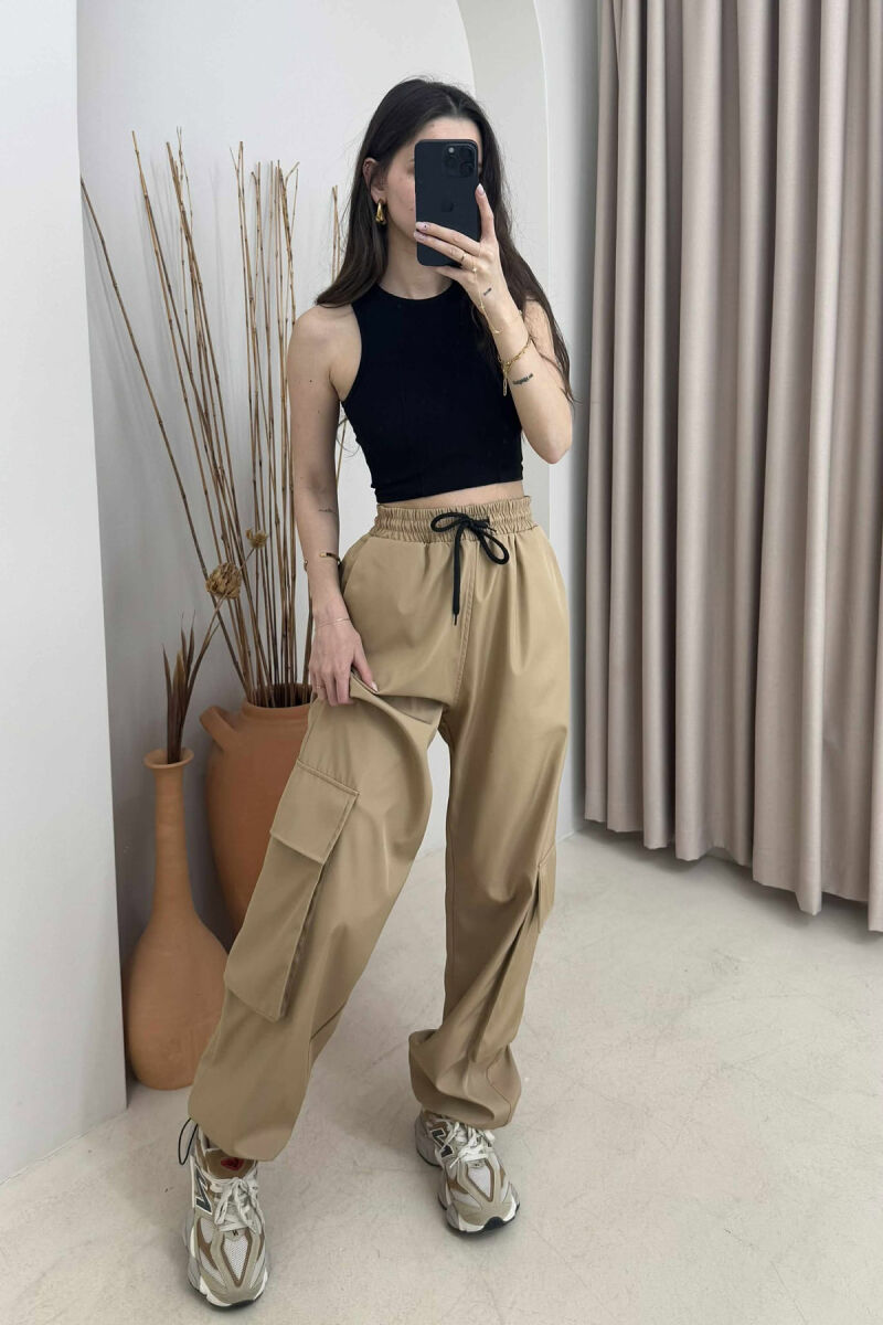 PARACHUTE SIDE POCKETS WOMEN TROUSERS BEIGE/BEZHE - 4