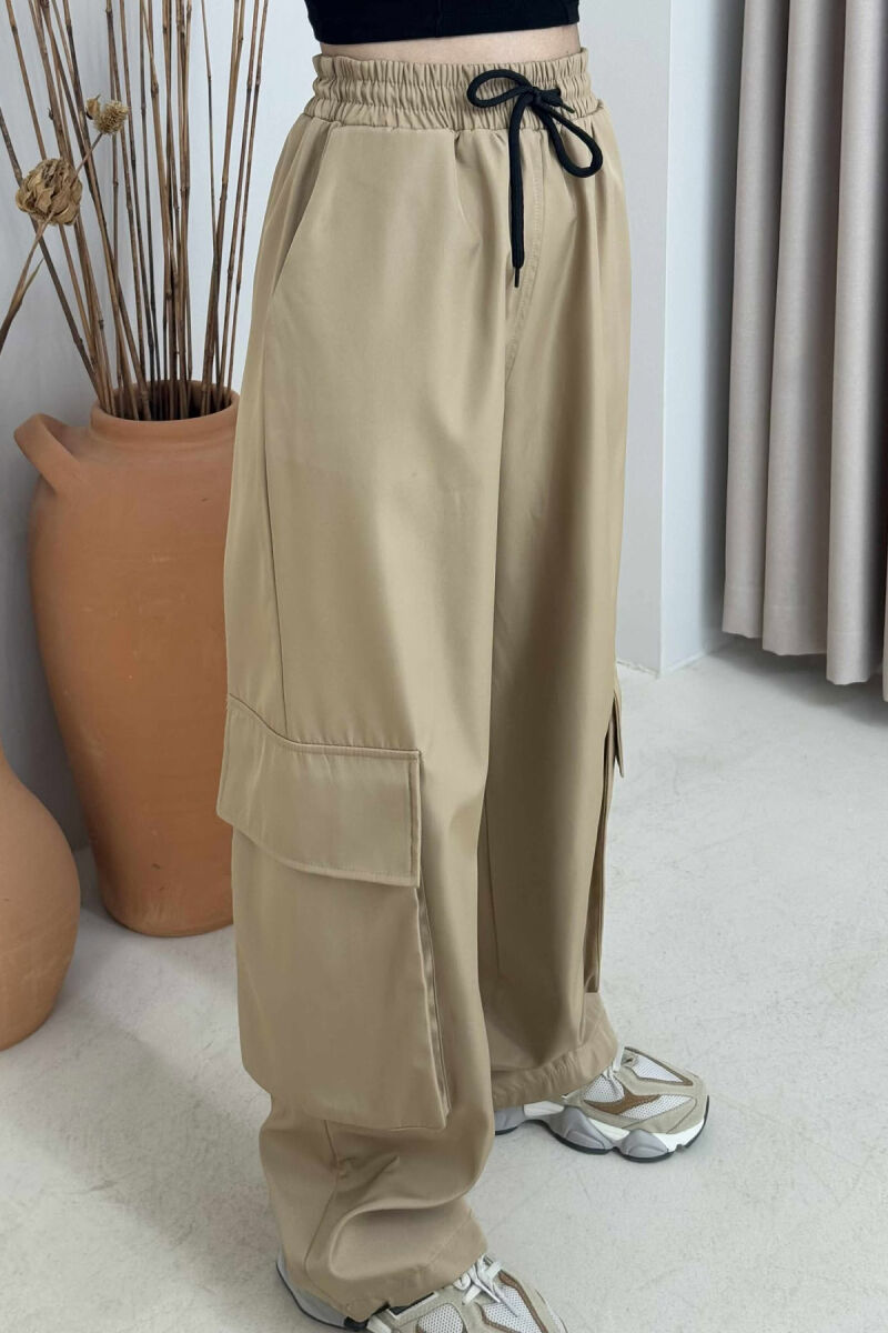 PARACHUTE SIDE POCKETS WOMEN TROUSERS BEIGE/BEZHE - 5