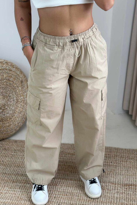 PARACHUTE SIDE POCKETS WOMEN TROUSERS BEIGE/BEZHE - 2