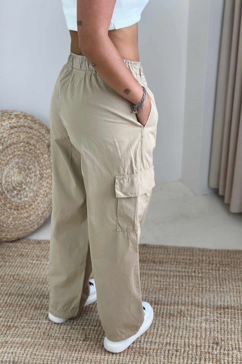 PARACHUTE SIDE POCKETS WOMEN TROUSERS BEIGE/BEZHE - 3