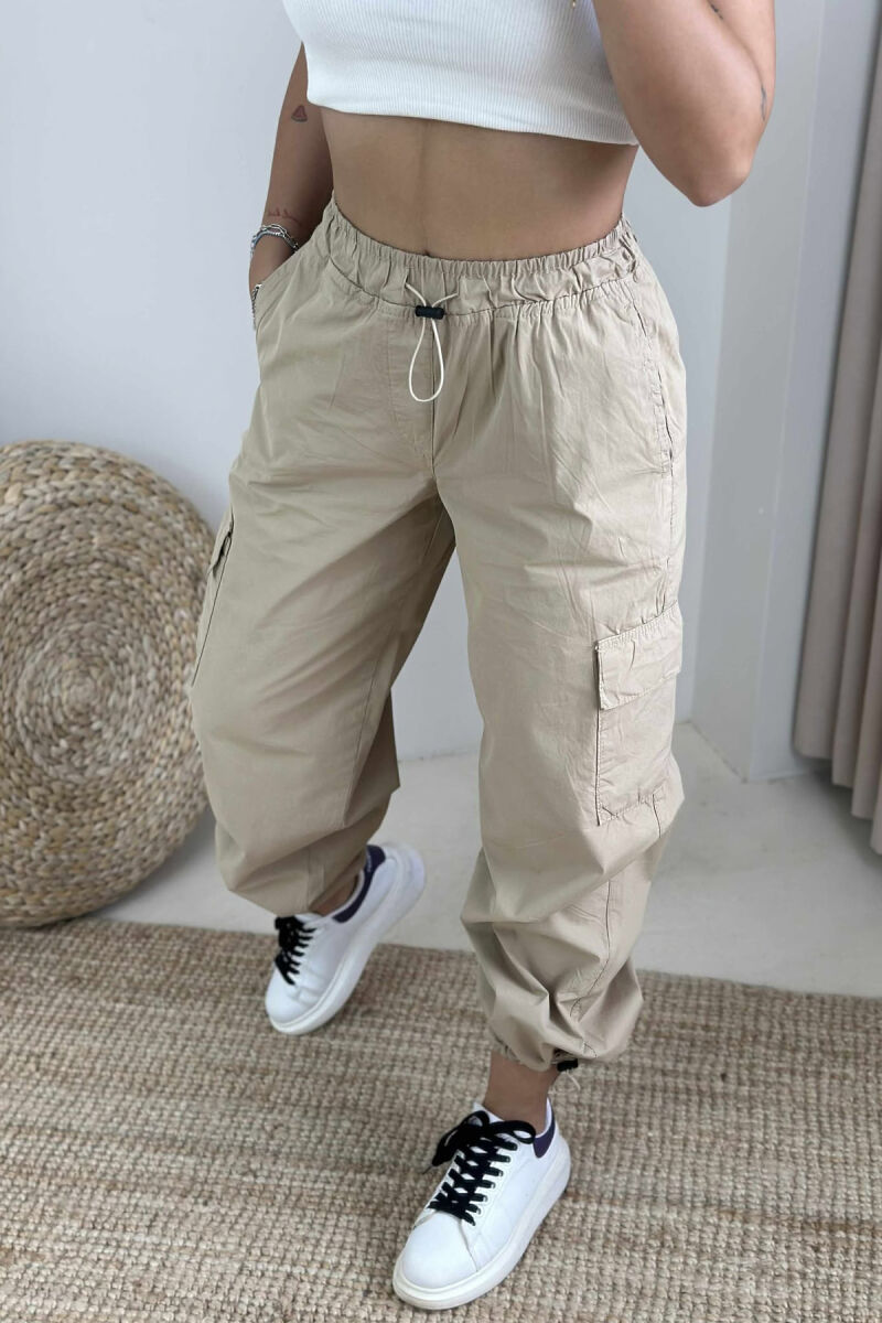 PARACHUTE SIDE POCKETS WOMEN TROUSERS BEIGE/BEZHE - 5