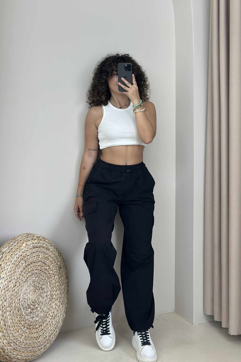 PARACHUTE SIDE POCKETS WOMEN TROUSERS BLACK/ E ZEZE - 1