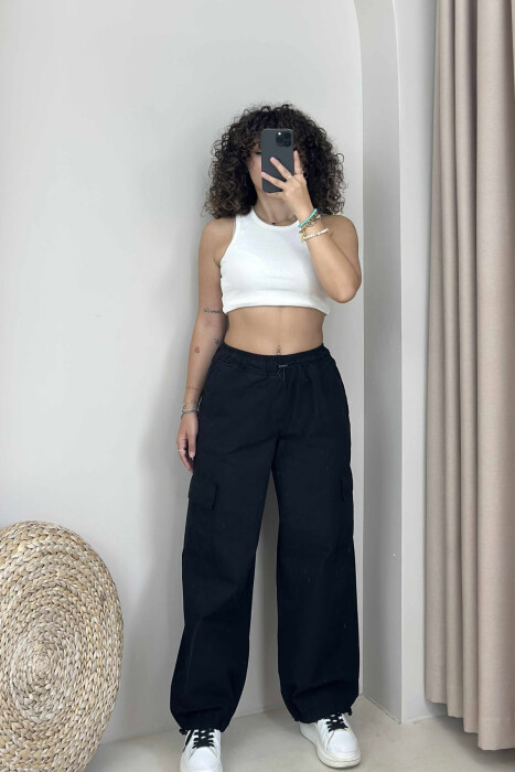 PARACHUTE SIDE POCKETS WOMEN TROUSERS BLACK/ E ZEZE - 4